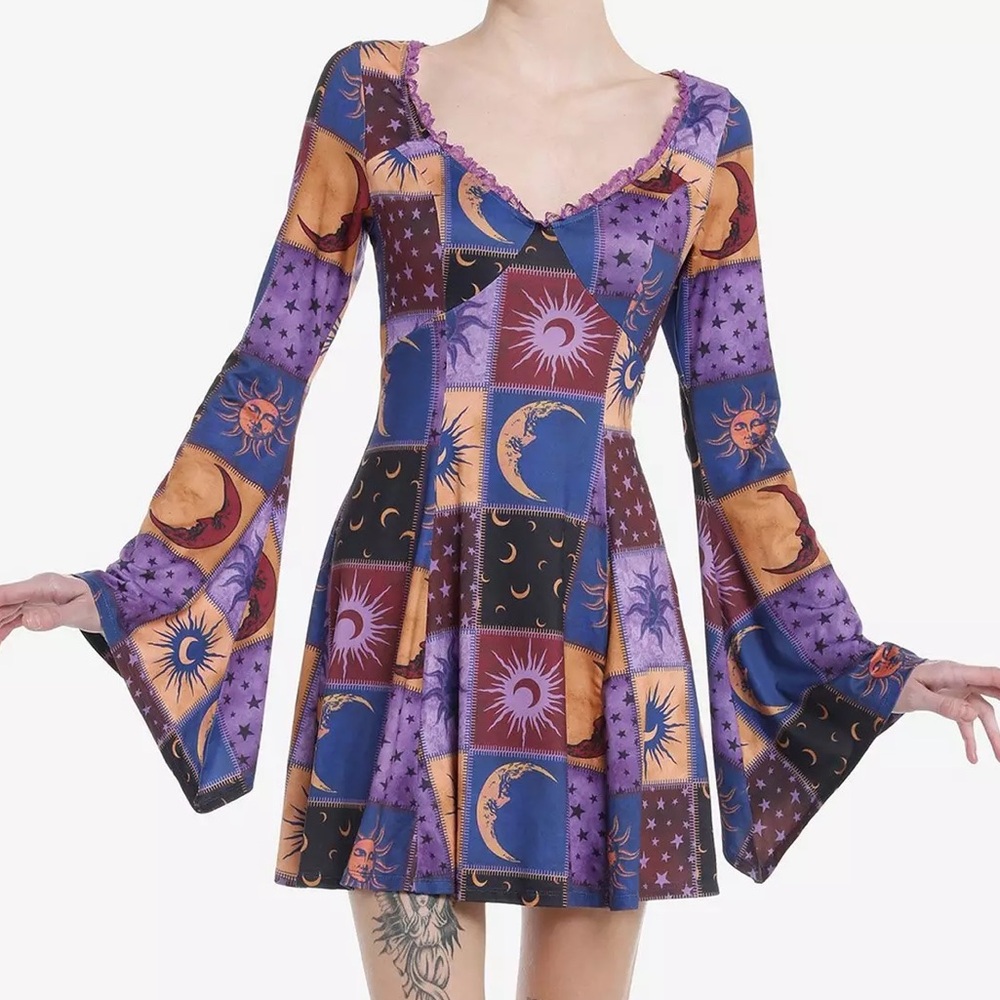 Cosmic‎ Aura Celestial Patchwork Bell Sleeve Dress Hot Topic Witch Whimsigoth
